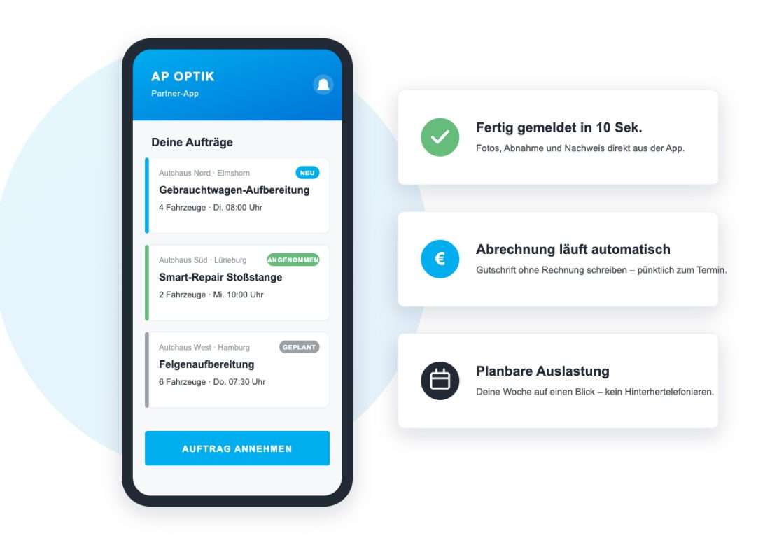 Die AP Optik Partner-App: Aufträge annehmen, bearbeiten und fertig melden